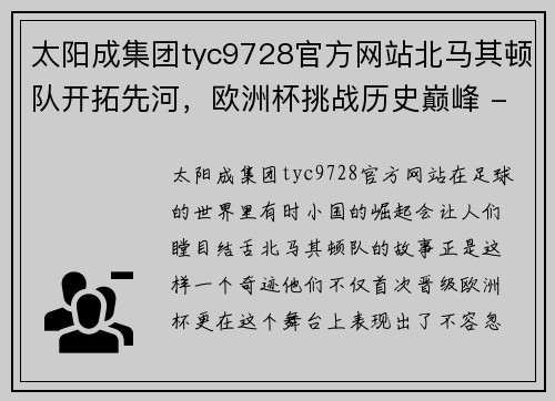 太阳成集团tyc9728官方网站北马其顿队开拓先河，欧洲杯挑战历史巅峰 - 副本